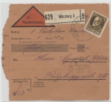 Bayern, 1917, Mi.- Nr.: 100 als EF auf Paketkartenabschnitt für ein Nachnahme- Paket von Würzburg nach Burg....