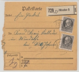 Bayern, 1916, Mi.- Nr.: 98 (2x) als MeF auf Paketkartenabschnitt für ein Paket von München nach Windorf (?)