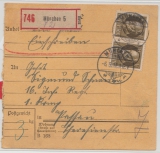 Bayern, 1918, Mi.- Nr.: 100 (2x) als MeF auf Paketkartenabschnitt für ein R.- Paket (Sonderporto?) von München nach Passau (?)