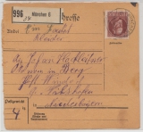Bayern, 1916, Mi.- Nr.: 101 als EF auf Paketkartenabschnitt für ein Paket von München nach Windorf