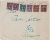 Memel, 1922, Mi.- Nr.: 20, 22, 23, 34 (2x) + 35 als MiF auf Fernbrief von ... nach Sülze