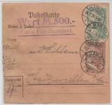 Infla, 1920, Mi.- Nr.: 113 + 114 als MiF auf Wert-Paketkartenstammteil für 1 Paket von Hanau nach Startprozelten (?)