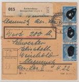 DR / III. Reich, 1943, Mi.- Nr.: 791 (3x) als MeF auf Paketkartenstamteil für ein Paket von Sachsenberg- G. nach Chemnitz