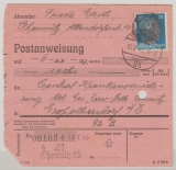 20 Rpfg.- AH- Überdruck, Mi.- Nr.: AP 791 I, als EF auf Zahlkarte für einen Betrag von Chemnitz nach Großhabersdorf