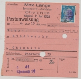 20 Rpfg.- AH- Überdruck, Mi.- Nr.: AP 791 I, als EF auf Zahlkarte für einen Zahlbetrag innerhalb von Chemnitz