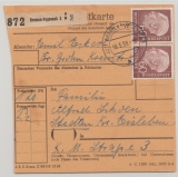 BRD, 1958, Mi.- Nr.: 190 (2x, Paar!) in MEF auf Paketkartenstammteil, für 1 Paket von Bremen nach Stetten