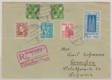 Bizone, 1948, Mi.- Nr.: 69- 72, u.a., als Satz- MiF auf Einschreiben- Auslandsbrief von Aschaffenburg nach Grenchen (CH)