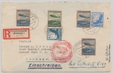 DR, 1936, Mi.- Nrn.: 606 (3x) 607 u.a. in MiF auf Einschreiben- Auslandsbrief von Friedrichshafen via LZ 129, nach Chicago