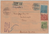 Österreich, 1917, 2,85 Kr. MiF auf 10h Auslandspaketkarte, für ein Auslandspaket von Wien nach Konstantinopel