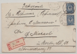 Russland, 1914, 10 Kop. (2x) als MeF auf Einschreiben- Auslandsbrief von St. Petersburg nach Berlin