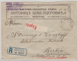 Serbien, 1924, 9 Din. - Überdruck- Marken MiF, rs. auf Einschreiben- Auslandsbrief von Sofia nach Berlin