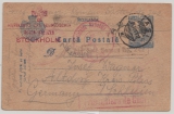 Rumänien, 1917, Rum. 5 ...- GS, als Dt.- Kriegsgefangenenpost von Lasi via Schwed. Rotes Kreuz nach Altdorf, mit Zensur