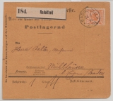 Krone / Adler, 1894, Mi.- Nr.: 49 als EF auf Paketkartenstammteil, für 1 Paket von Radolfzell nach Mülhausen!