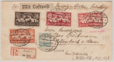 Danzig, 1923, Mi.- Nrn.: 133- 37 u.a., rs., als MiF auf Luftpost- Einschreiben- Fernbrief, von Danzig nach Offenbach