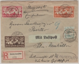 Danzig, 1923, Mi.- Nrn.: 133- 34, + 136- 37 als MiF auf Luftpost- Einschreiben- Fernbrief, von Danzig nach Berlin