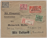 Danzig, 1923, Mi.- Nr.: 157, 162, 164, 166 (2x, rs.), + 168 als MiF auf Lupo- R.- Auslandsbrief von Danzig nach Paris