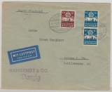 Danzig, 1937, Mi.- Nrn.: 267 (2x) + 268 in Satzbrief- MiF auf Luftpost- Fernbrief von Danzig nach Zittau