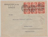 Danzig, 1927, Mi.- Nr.: 193 (6 x) in MeF auf Fernbrief von Danzig nach Essen, geprüft!