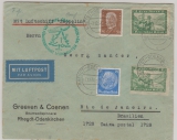 DR, 1934, Mi.- Nr.: 384 (2x) u.a. auf Zeppelinbrief von Rheydt- Odenk., via Weihnachtsfahrt 1934 nach Rio de Janeiro (Bras.)