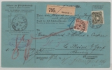 DR, 1889, Mi.- Nr.: 40 (rs.), 43 + 44 in MiF auf Auslandspaketkarte, für 1 Paket von Elberfeld nach La Plaine (CH)