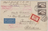 DR, 1929, Mi.- Nr.: 424 (2x) als MeF auf Brief zur 1. Weltrundfahrt von Murhardt via Friedrichshafen- Tokio nach Jerusalem!