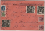 DR- Infla, 1921 (?), Mi.- Nr.: 138 I (3x!) u.a., als MiF auf Wert- Fernbrief von München nach Schwabstadl