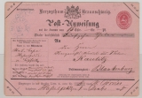 Braunschweig, 1865, 1 Gr.- Postanweisungsformular für einen Betrag von Hasselfelde nach Blankenburg