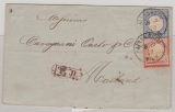 DR- Brustschilder, 1872, Mi.- Nrn.: 9 + 10 als MiF auf Auslandsbrief, von Mannheim nach Mailand (Italien)