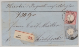 DR- Brustschilder, 1872, Mi.- Nr.: 4 + 5 als MiF auf Paketbegleitbrief, von Rheine nach Lübecke