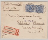 DR- Krone / Adler, 1896, Mi.- Nr.: 48 (2x) als MeF auf Auslands- Einschreiben von (Berlin-) Friedenau nach Elburn (USA)