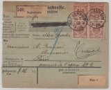 DR- Krone / Adler, 1892, Mi.- Nr.: 50 (7x, 3x rs.) als MeF auf Auslandspaketkarte von Nackenheim nach Paris (Fr.)