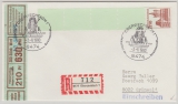 BRD, 1985, Mi.- Nrn.: 998, 1x mit Rollenendstreifen + Verschlußzettel, in EF auf R- Fernbrief von Oberviechtach nach Grünwald