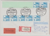 BRD, 1986, Mi.- Nrn.: 918 (7x), (1x mit Rollenendstreifen), in MeF auf R.- Fernbrief mit Rückschein, von Moers nach Duisburg