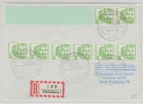 BRD, 1987, Mi.- Nrn.: 1038 (8x), (1x mit Rollenendstreifen), in MeF auf R.- Ortsbrief innerhalb von Duisburg