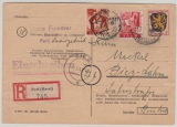 Saarland / FRZ, 1947, Mi.- Nr.: 215, 219 + FRZ Nr.: 2 in MiF (!) auf R- Postkarte von Perl (Mosel) nach Dietz