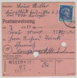 Burgstädt (?), AH- Überdruck, Mi.- Nr.: AP 791 I, als EF auf Zahlkarte für einen Betrag von Burgstädt (?) nach Chemnitz