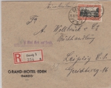 297 EF auf Einschreiben- Fernbrief von Danzig nach Leipzig