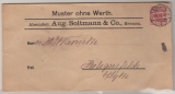 Krone + Adler, 1897, Mi.- Nr.: 47, als EF auf Muster ohne Werth von Bremen nach Heiligenfelde