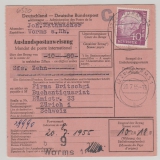 BRD Mi. Nr.: 188, als EF auf Auslandspostanweisung für einen Betrag von Worms nach Zürich (CH), seltene Verwendung!