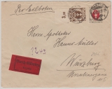 74 (vom OR) + 85, als MiF auf Eilboten Fernbrief von Danzig nach Würzburg, gepr. Infla (ER)