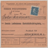 Schweden, 1926, 25 Öre EF auf Inlands- Postanweisung für einen Betrag von ... nach Stockholm