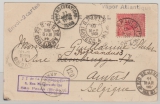 Brasilien, 1908, 100 Reis EF auf Bildpostkarte von Sao Paulo nach Anvers (Belgien), Laufweg mit 8 Stempeln, kurios!