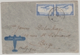 Belgisch- Kongo, 1938 (?), 4,5 Fr. (3x, 1x rs.) als MeF auf Luftpost- Auslandsbrief von Stanleyville nach Liege (Belgien)