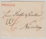T + T., 1820, Vorphilabrief von Poesneck (in rot!) nach Nürnberg