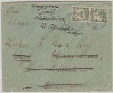 Togo, 1908, Mi.- Nr.: 8 (2x), als MeF auf Fernbrief, mit Nachsendung von Anecho nach Kaldenkirchen dann nach Dietersheim