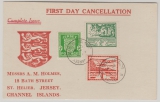 Jersey, 1943, Mi.- Nr.: 1, 3 + 4 in MiF auf Postkarte, gelaufen (?) innnerhalb von Jersey
