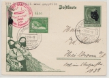 DR, 1938, 6 RPfg.- GS + Zusatz, als Zeppelin- Fernpostkarte zur Sudetenfahrt 1938 von FF/M via Zeppelin nach Heilbronn