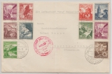 DR, 1938, Mi.- Nrn.: 675- 83 (diese 2x) in Satzbrief- MiF auf Zeppelinbrief zur Sudetenlandfahrt 1938 von FF/M nach Berlin
