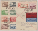 DR, 1937, Mi.- Nr.: 651- 59 in MiF auf Satz- Einschreiben- Express- Luftpost- Auslandsbrief von Halle nach Nyiregyhaza (Ung.)
