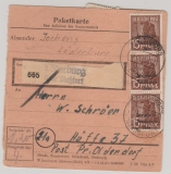 SBZ- Allgem. Ausgaben, 1949, Mi.- Nr.: 187 (8x) vs + rs. auf Paketkartenstammteil von Löderburg nach Pr. Oldendorf